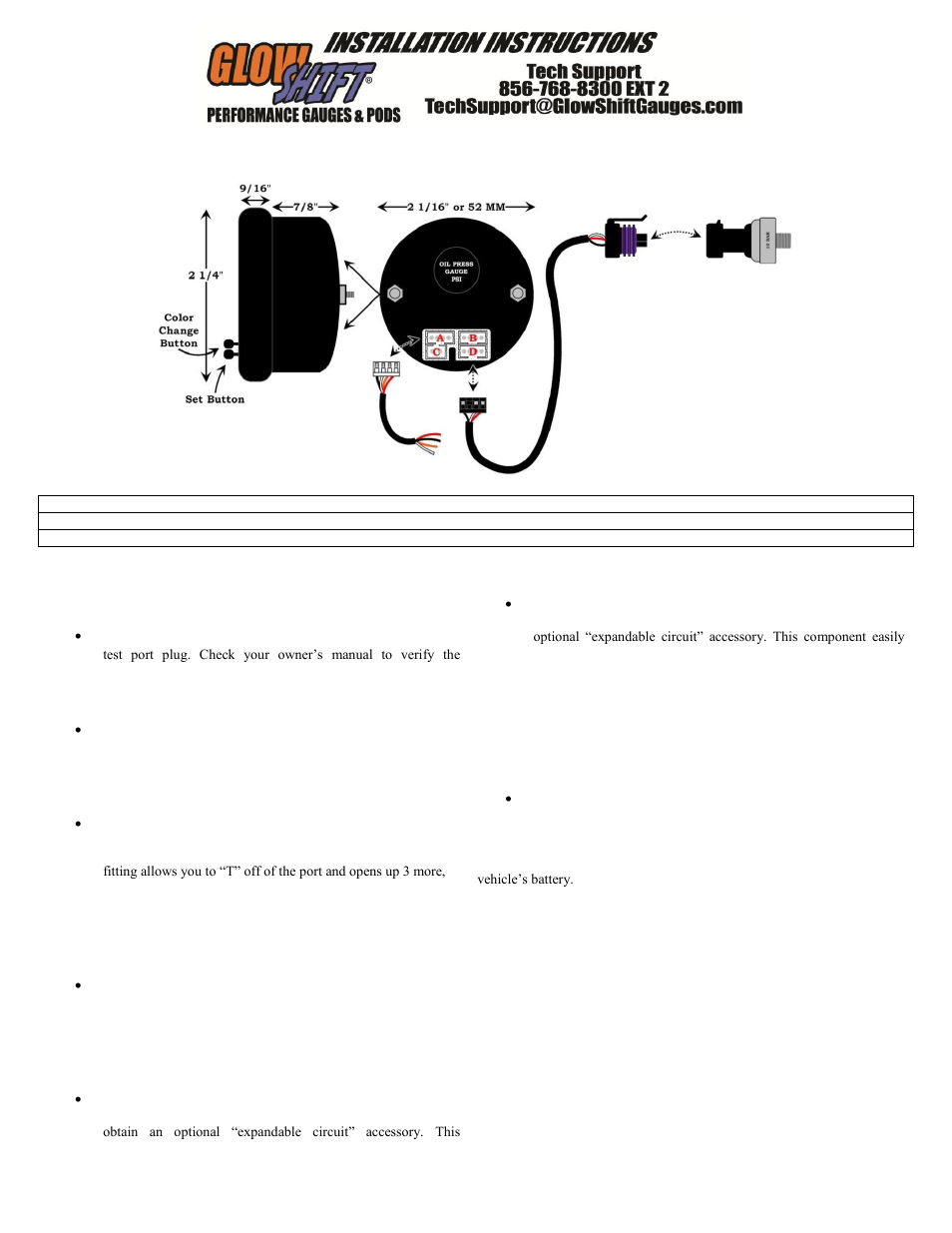 GlowShift Elite 10 Color BAR Oil Pressure Gauge User Manual | 3 pages