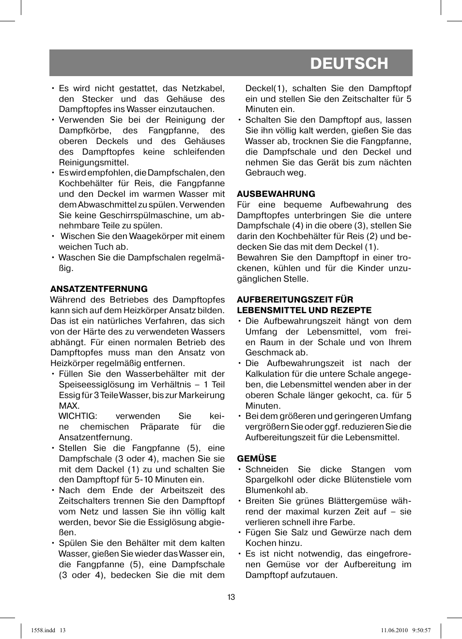 Deutsch | Vitek VT-1558 User Manual | Page 13 / 64