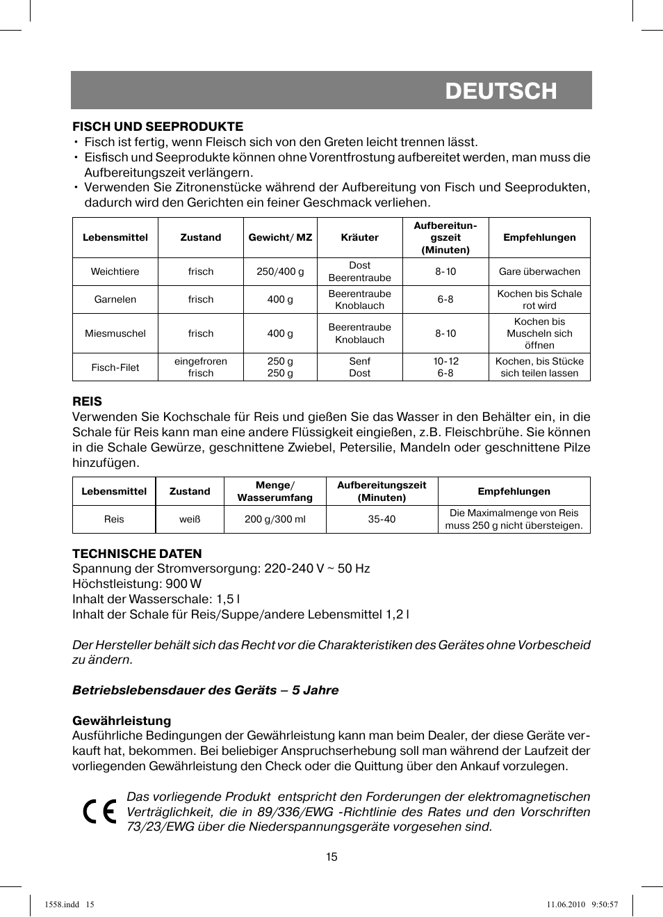 Deutsch | Vitek VT-1558 User Manual | Page 15 / 64