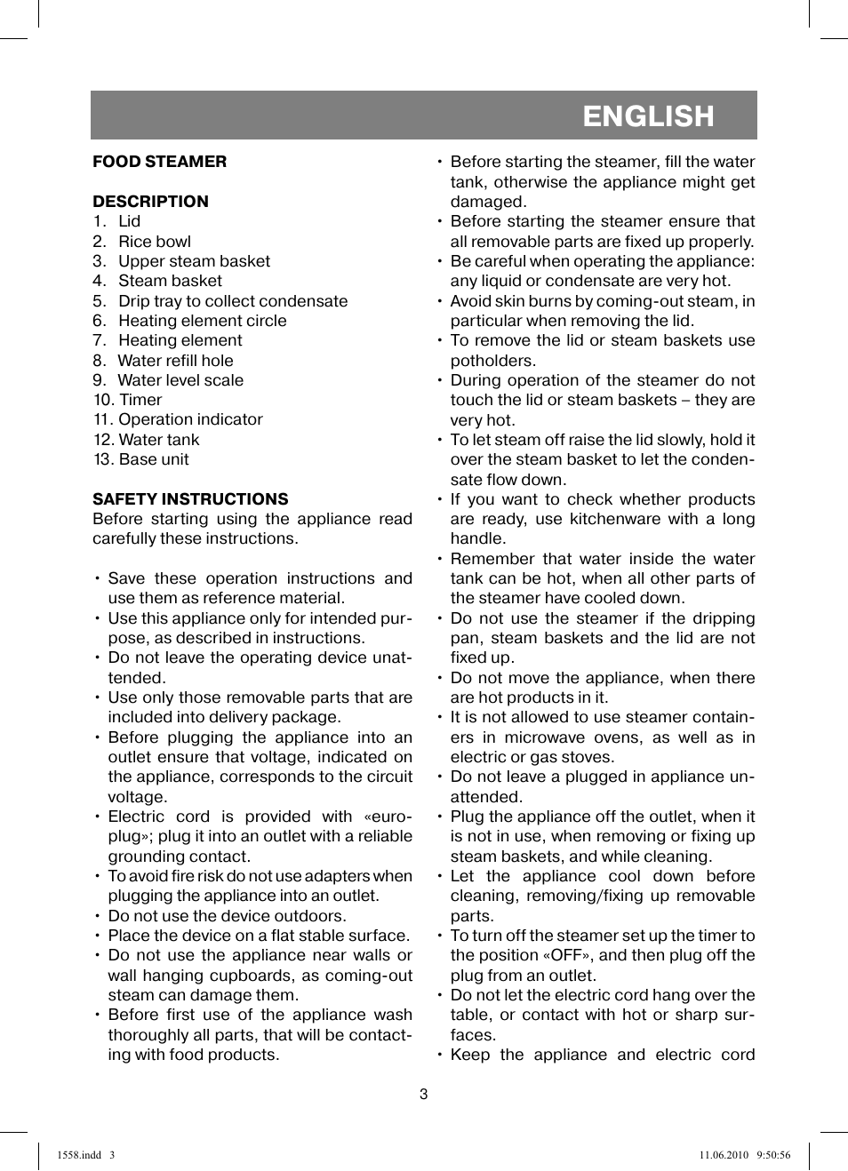 English | Vitek VT-1558 User Manual | Page 3 / 64