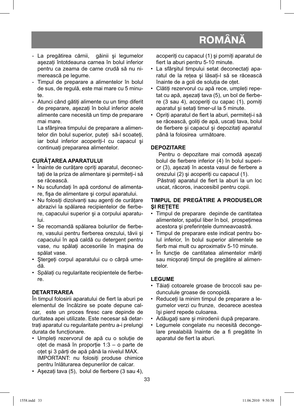 Română | Vitek VT-1558 User Manual | Page 33 / 64