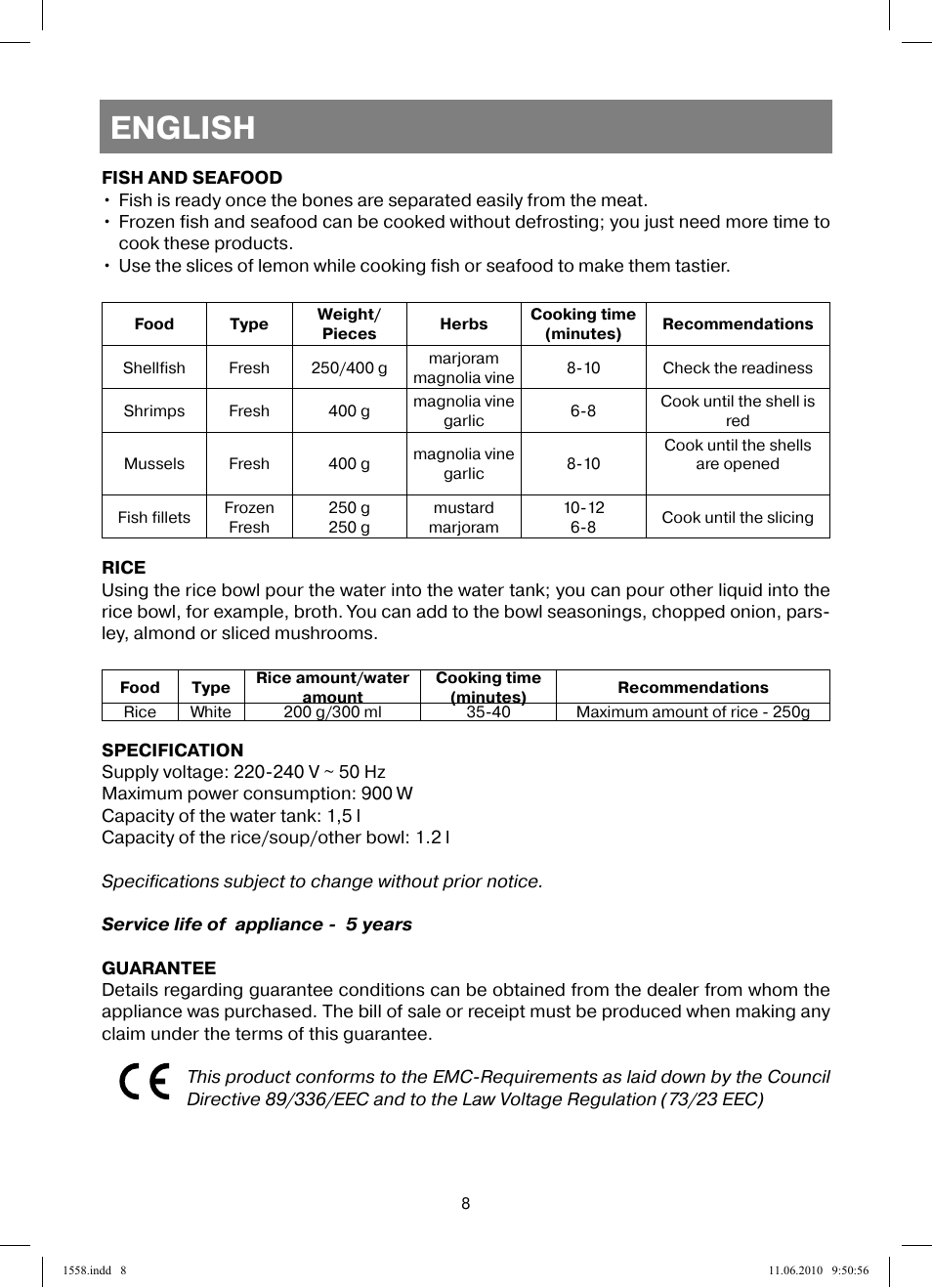 English | Vitek VT-1558 User Manual | Page 8 / 64