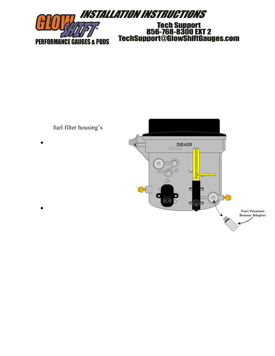 GlowShift Ford Super Duty 7.3 Powerstroke Fuel Pressure Sensor Adapter User Manual | 1 page