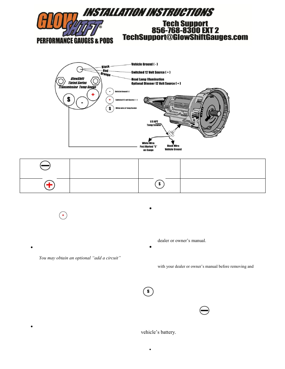 GlowShift Tinted Series Transmission Temperature Gauge User Manual | 3 pages