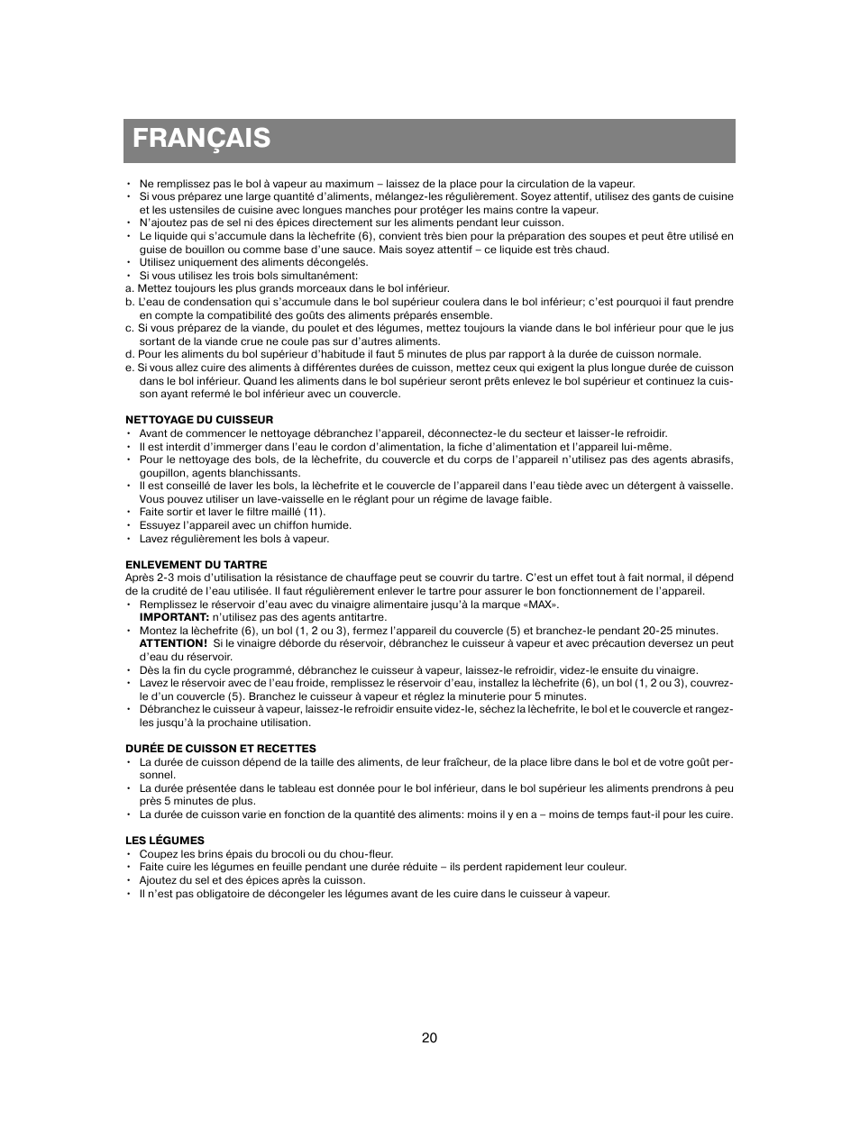 Français | Vitek VT-1551 B User Manual | Page 20 / 68