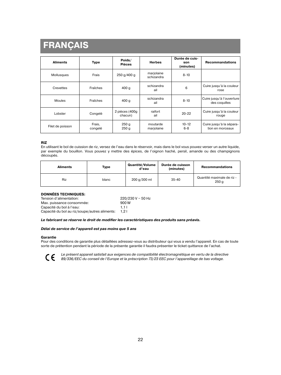 Français | Vitek VT-1551 B User Manual | Page 22 / 68