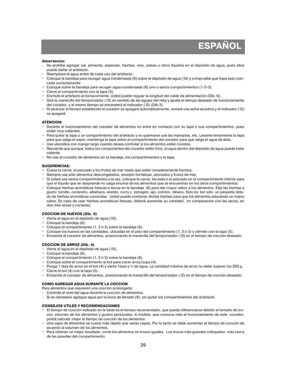 Español | Vitek VT-1551 B User Manual | Page 29 / 68