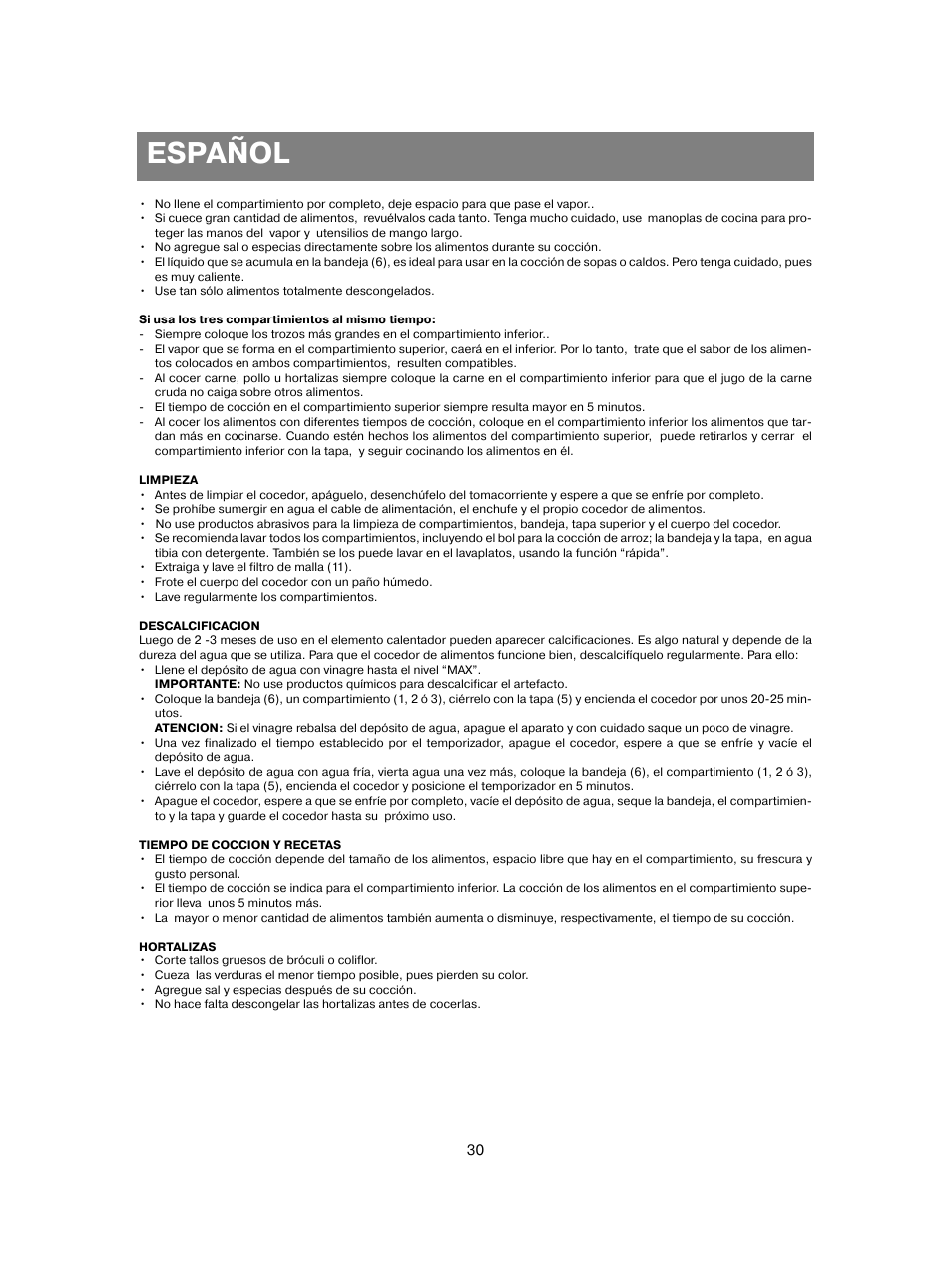 Español | Vitek VT-1551 B User Manual | Page 30 / 68