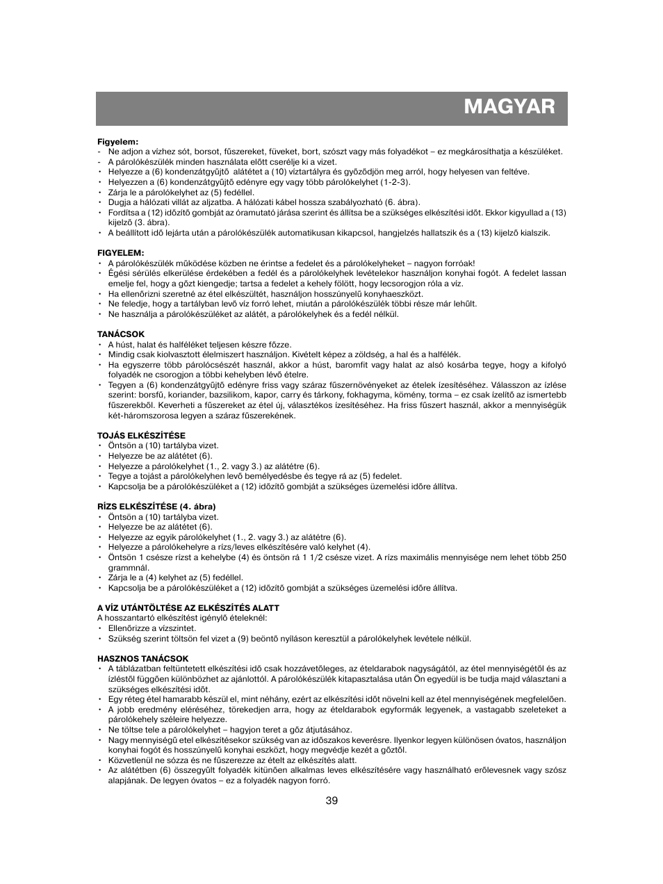 Magyar | Vitek VT-1551 B User Manual | Page 39 / 68