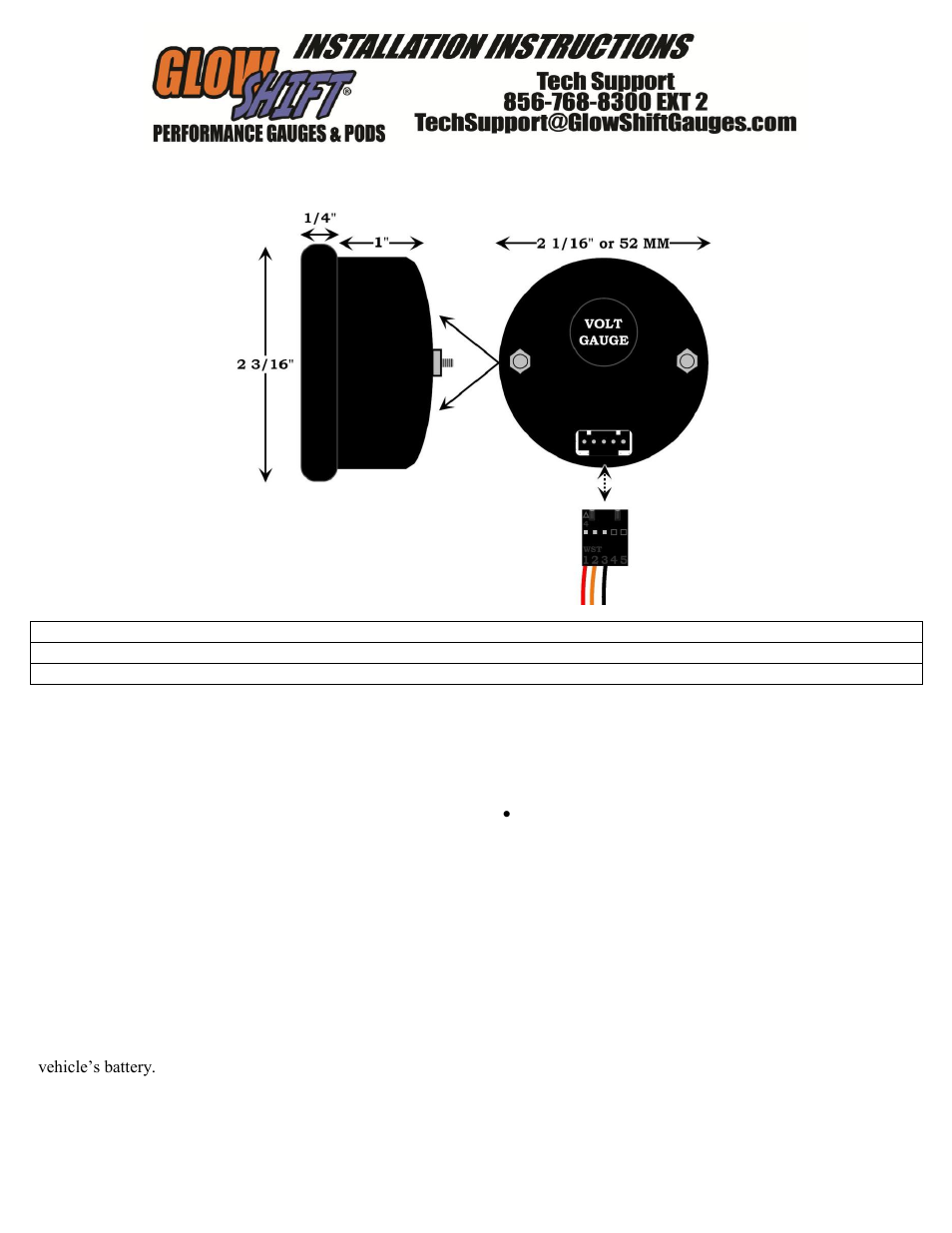GlowShift Digital Series Volt Gauge User Manual | 3 pages