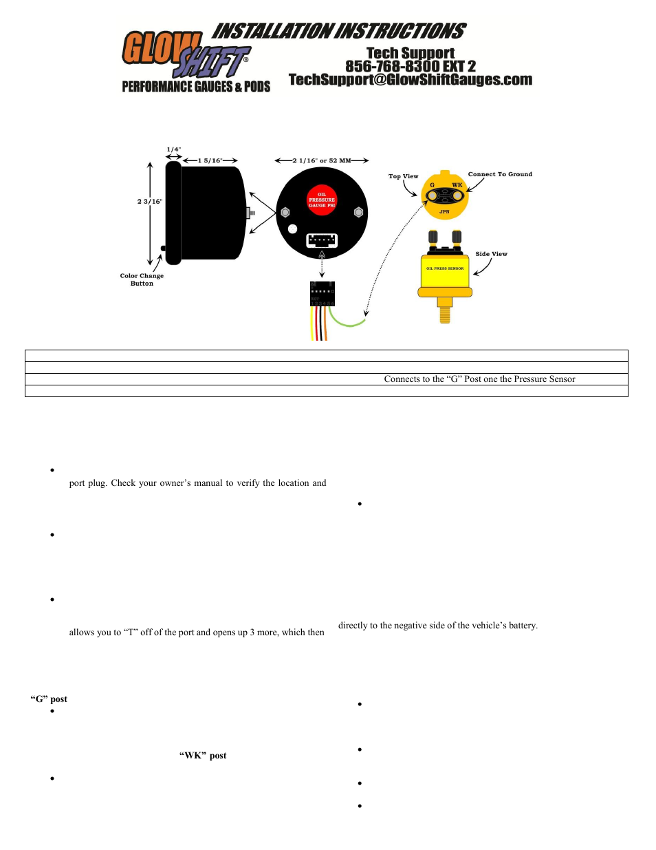 GlowShift 7 Color Series BAR Oil Pressure Gauge User Manual | 3 pages