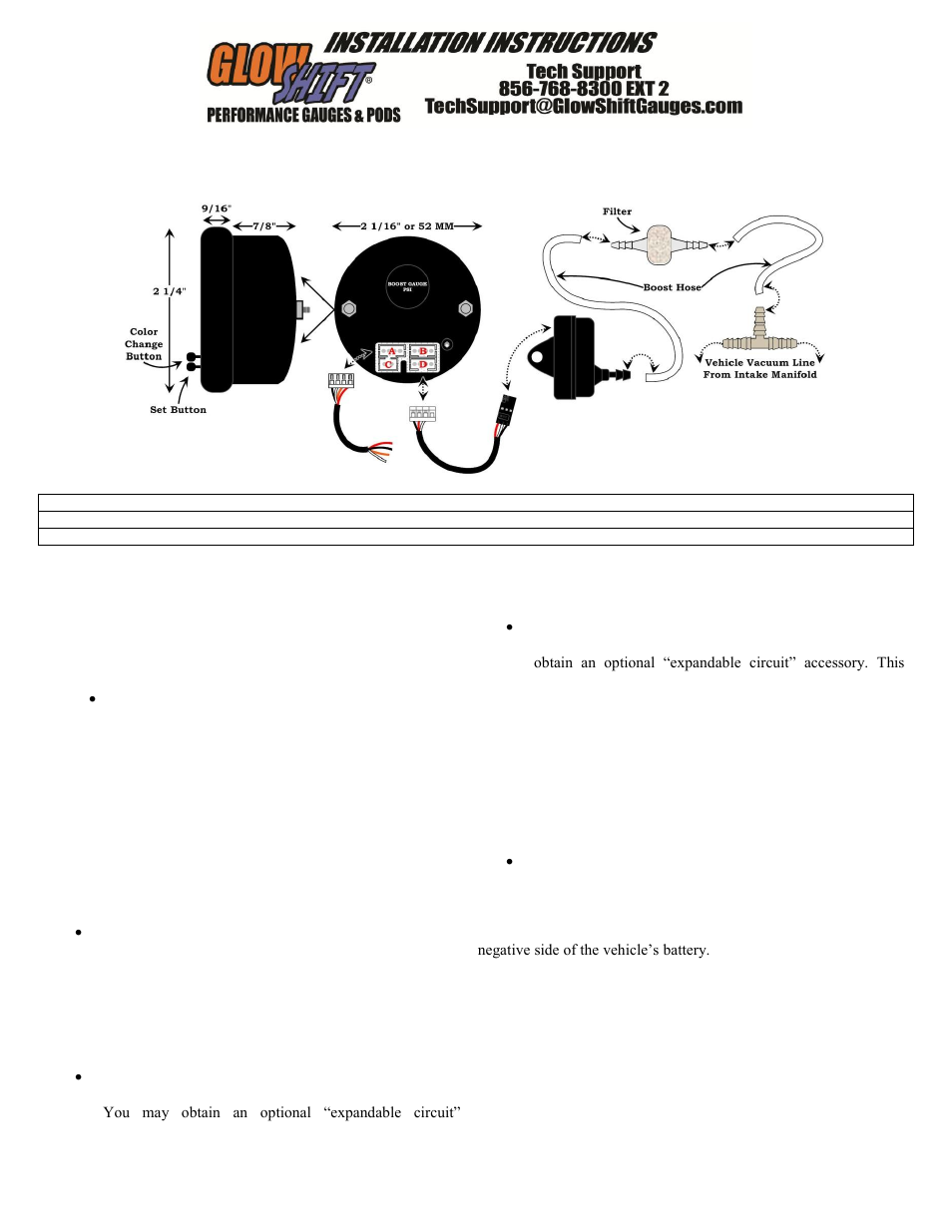 GlowShift Elite 10 Color Series BAR Boost_Vacuum Gauge User Manual | 3 pages