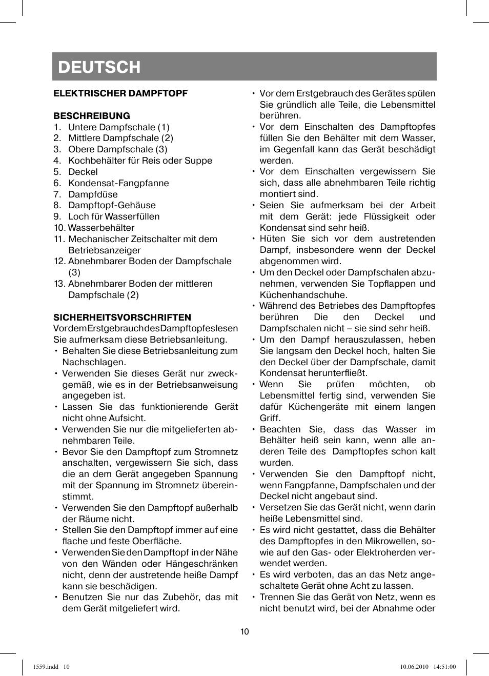 Deutsch | Vitek VT-1559 User Manual | Page 10 / 64