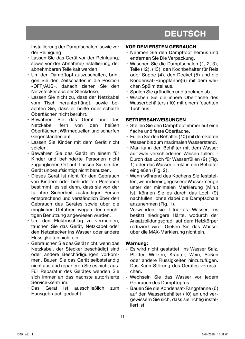 Deutsch | Vitek VT-1559 User Manual | Page 11 / 64