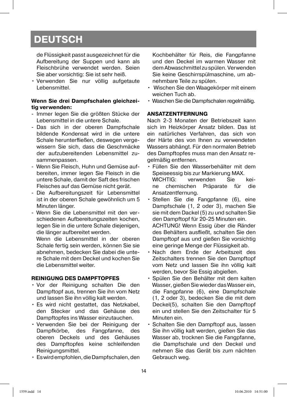 Deutsch | Vitek VT-1559 User Manual | Page 14 / 64