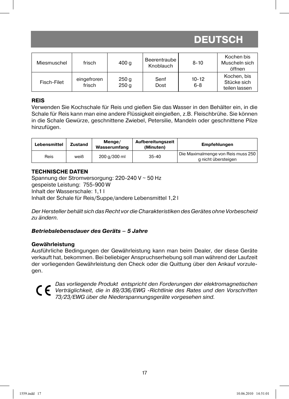 Deutsch | Vitek VT-1559 User Manual | Page 17 / 64