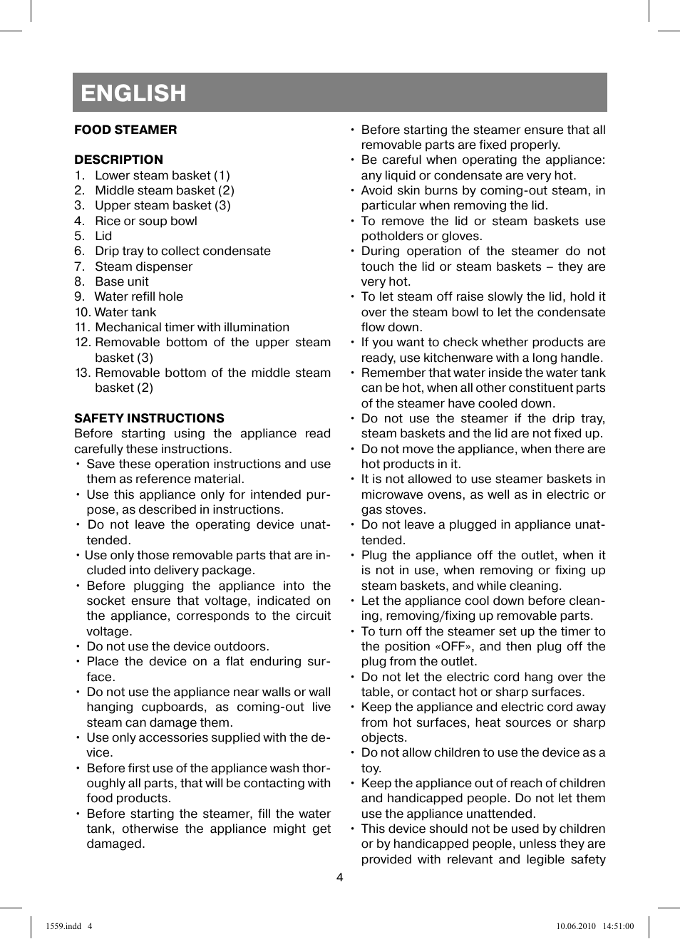 English | Vitek VT-1559 User Manual | Page 4 / 64