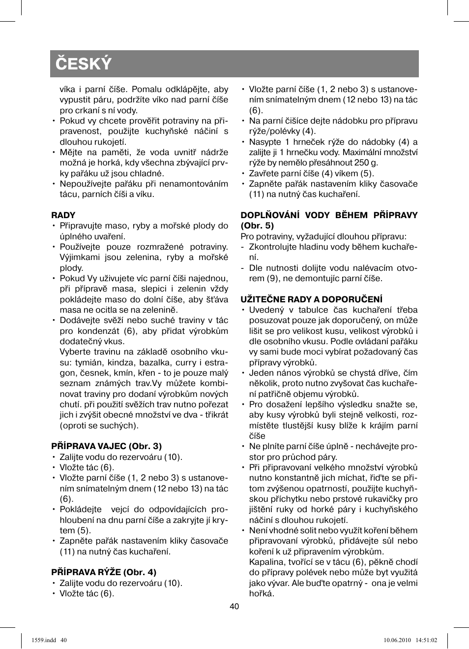 Český | Vitek VT-1559 User Manual | Page 40 / 64