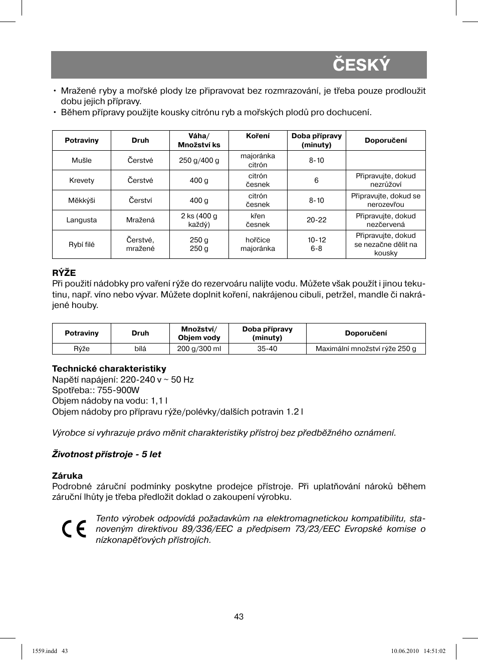 Český | Vitek VT-1559 User Manual | Page 43 / 64