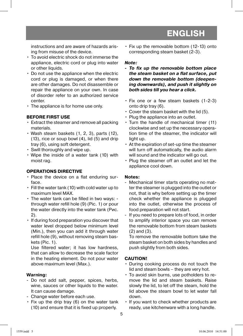 English | Vitek VT-1559 User Manual | Page 5 / 64