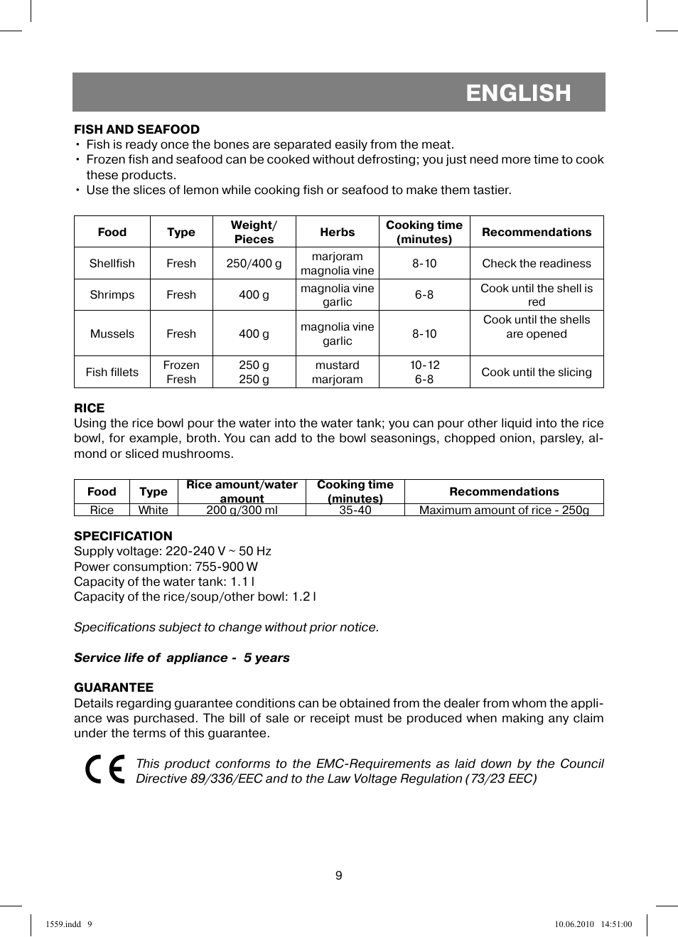 English | Vitek VT-1559 User Manual | Page 9 / 64
