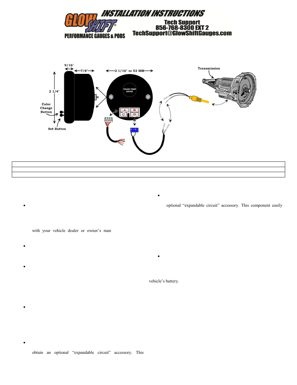 GlowShift Elite 10 Color Transmission Temperature Gauge User Manual | 3 pages