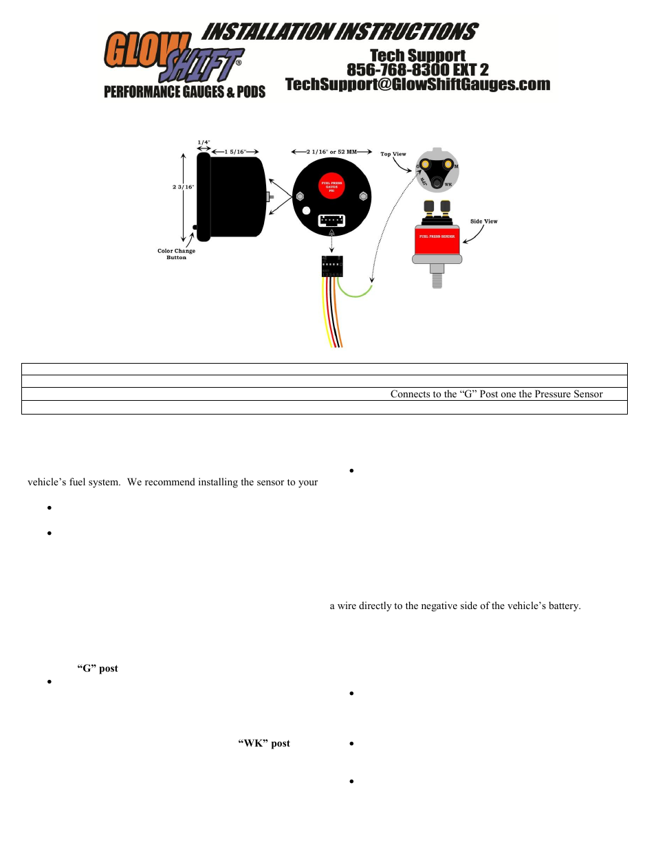 GlowShift 7 Color Series 30 PSI Fuel Pressure Gauge User Manual | 3 pages