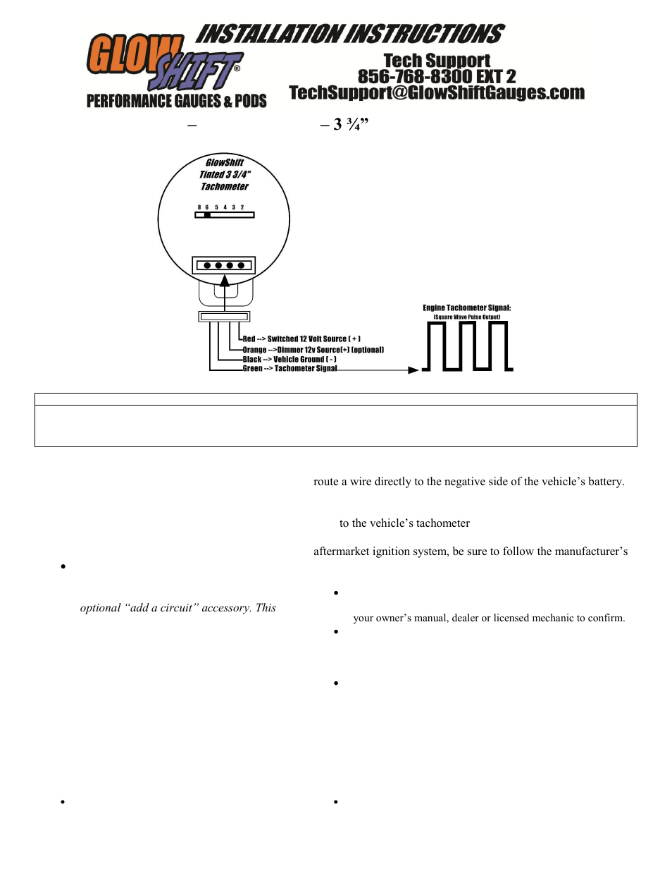 GlowShift Tinted Series 0~10,000RPM – 3,34 Tachometer with Shift Light User Manual | 3 pages
