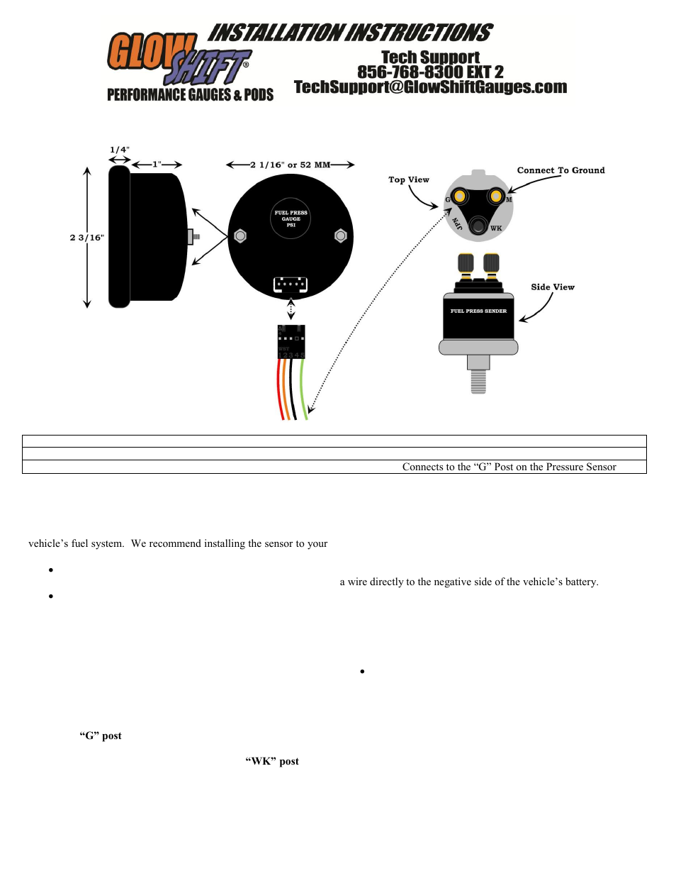 GlowShift Digital Series Fuel Pressure Gauge User Manual | 3 pages