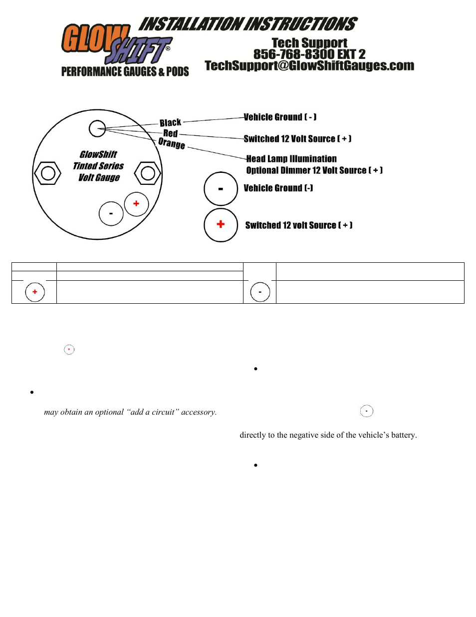 GlowShift Tinted Series Volt Gauge User Manual | 3 pages