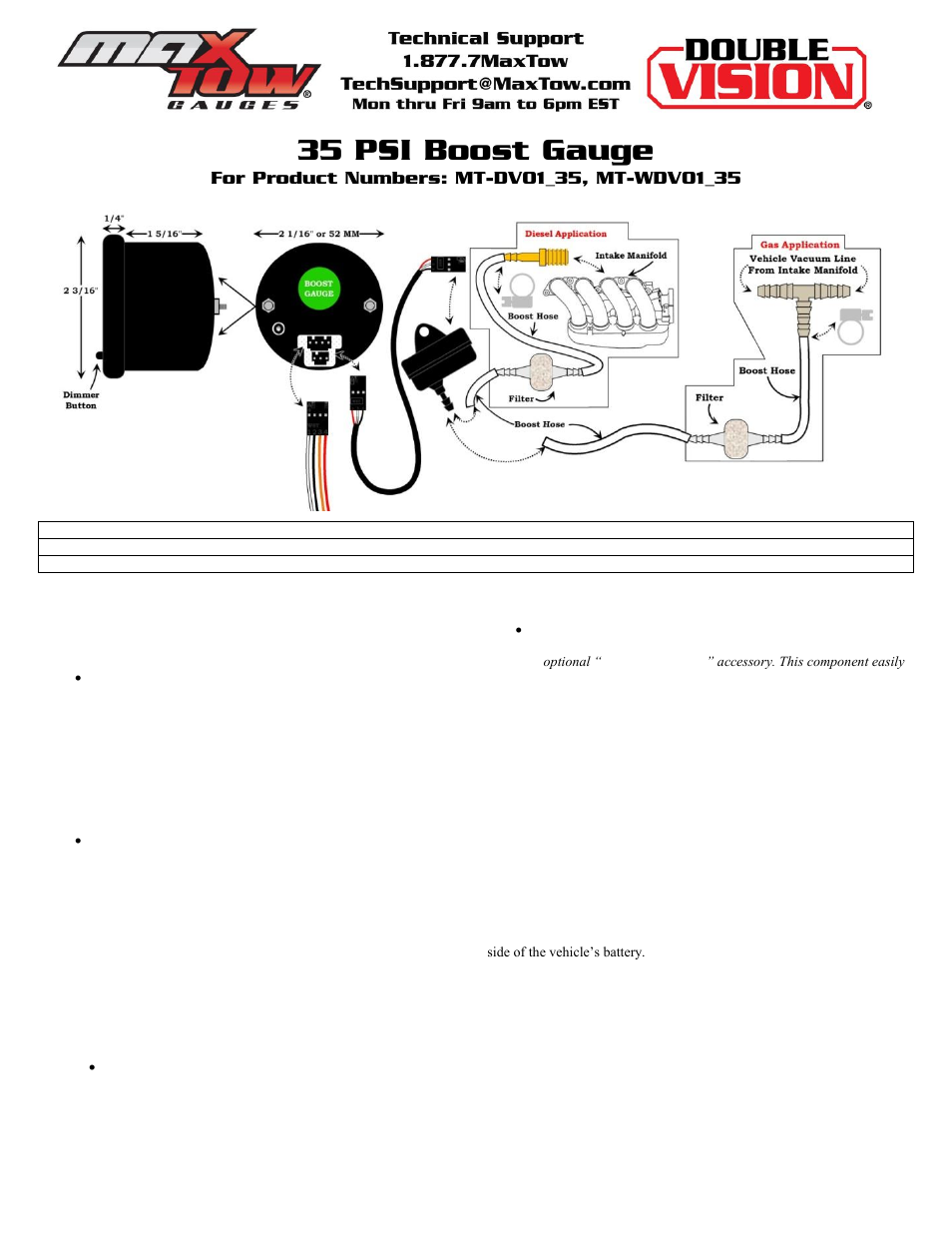 GlowShift MaxTow Series 35 PSI Boost Gauge User Manual | 3 pages