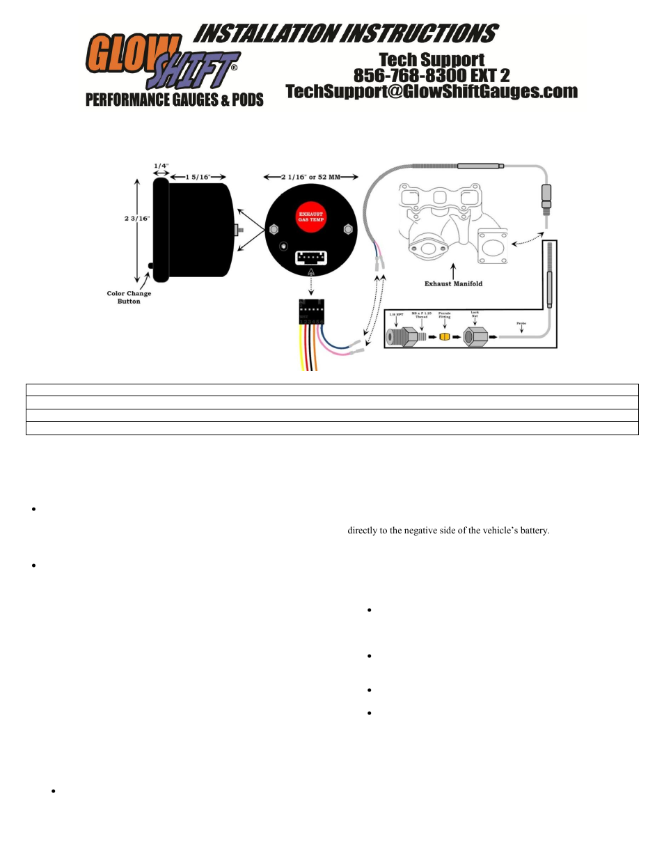 GlowShift 7 Color Series Pyrometer EGT Gauge User Manual | 3 pages