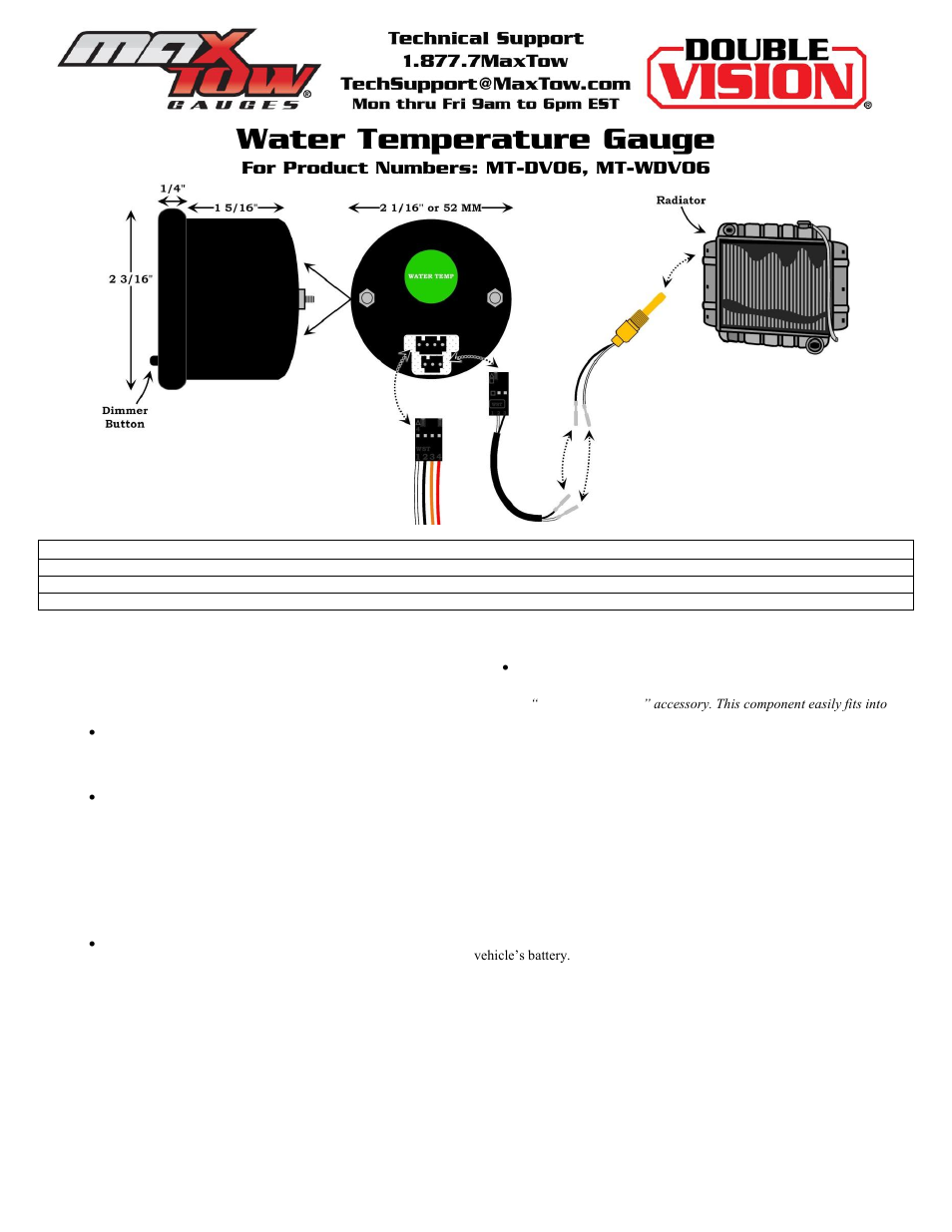 GlowShift MaxTow Series Water Temperature Gauge User Manual | 3 pages