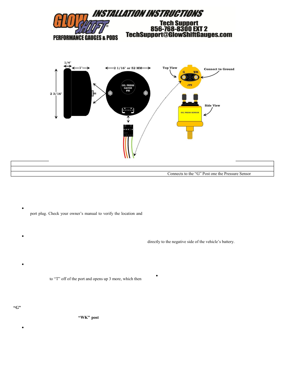 GlowShift Digital Series Oil Pressure Gauge User Manual | 3 pages