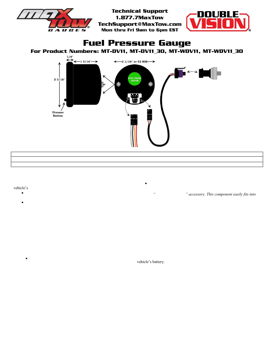 GlowShift MaxTow Series Fuel Pressure Gauge User Manual | 3 pages