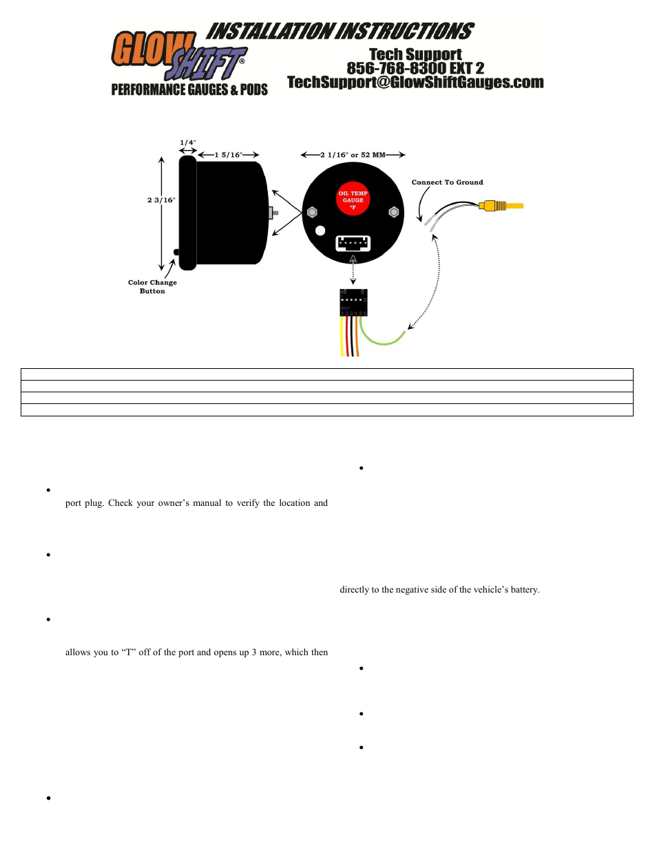 GlowShift 7 Color Series Oil Temperature Gauge User Manual | 3 pages