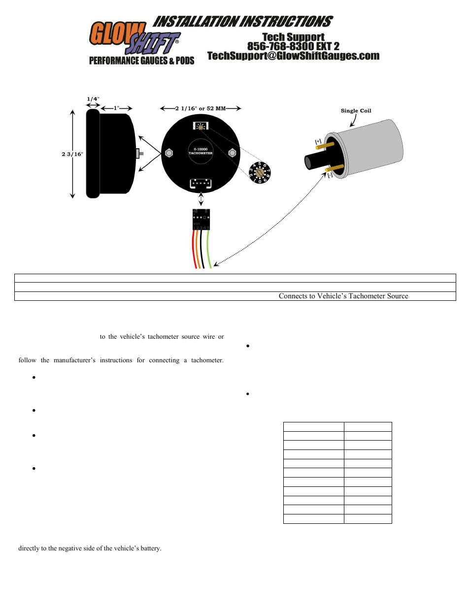 GlowShift Digital Series Tachometer User Manual | 3 pages