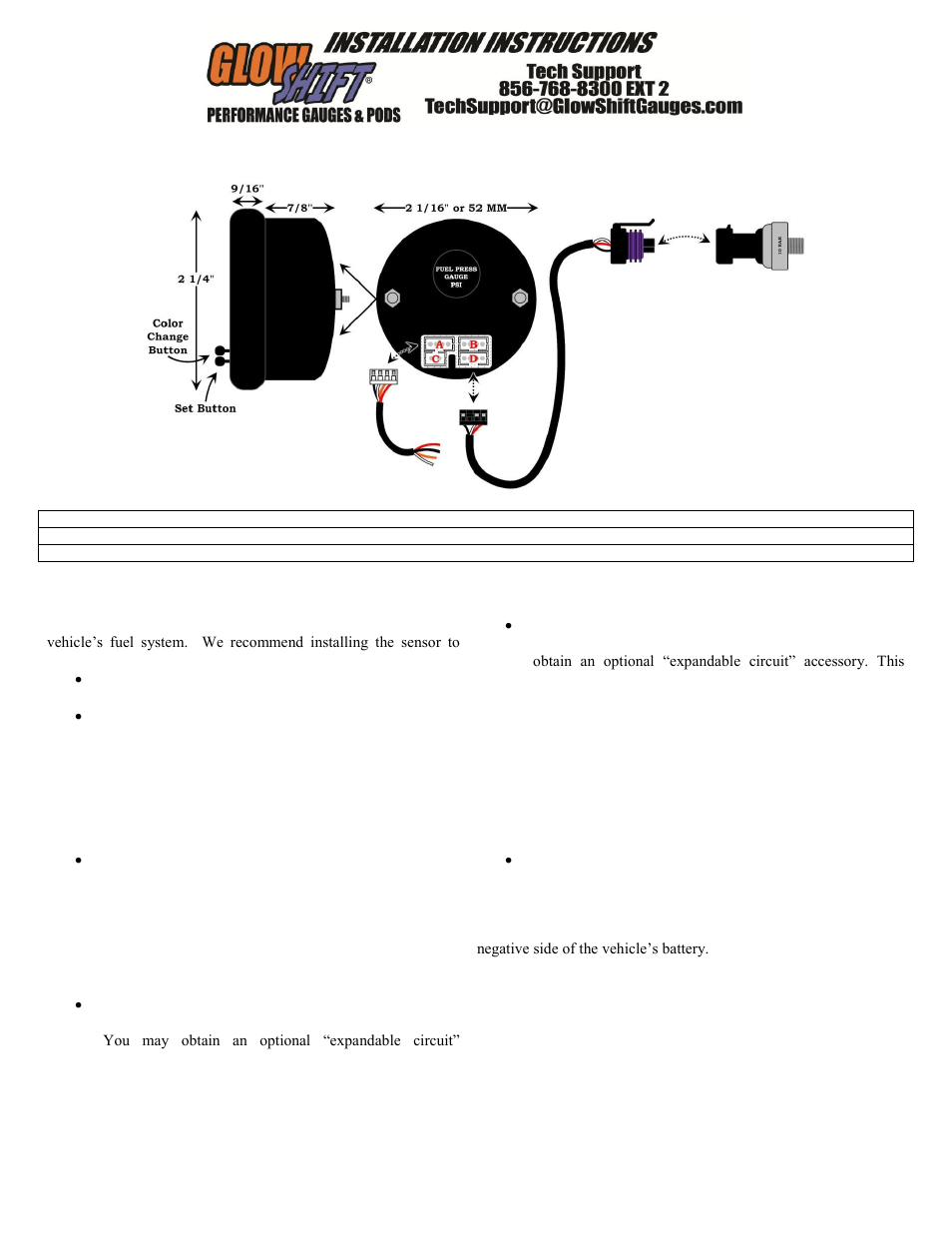 GlowShift Elite 10 Color 100 PSI Fuel Pressure Gauge User Manual | 3 pages