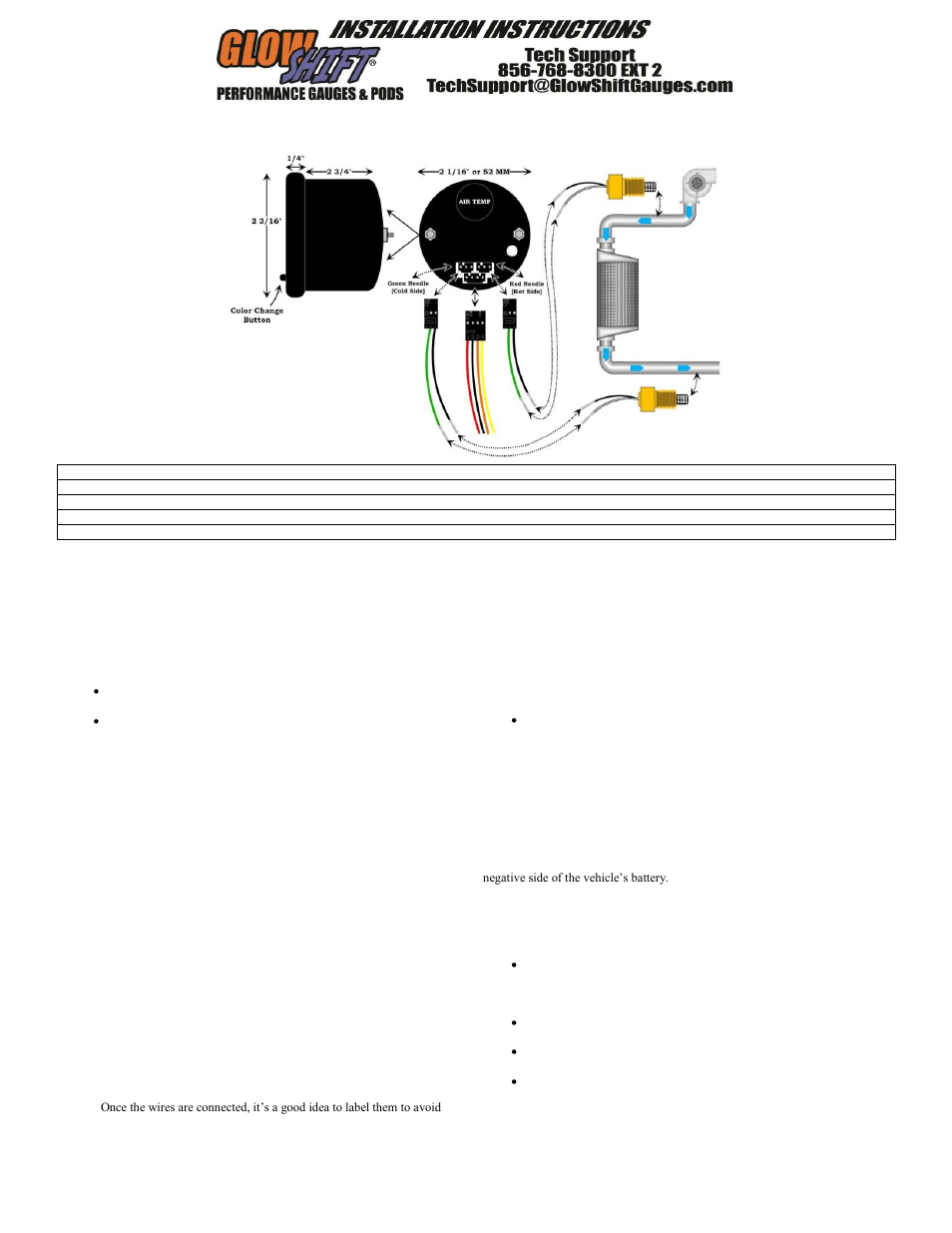 GlowShift 7 Color Series Dual Air Intake Temperature Gauge User Manual | 3 pages