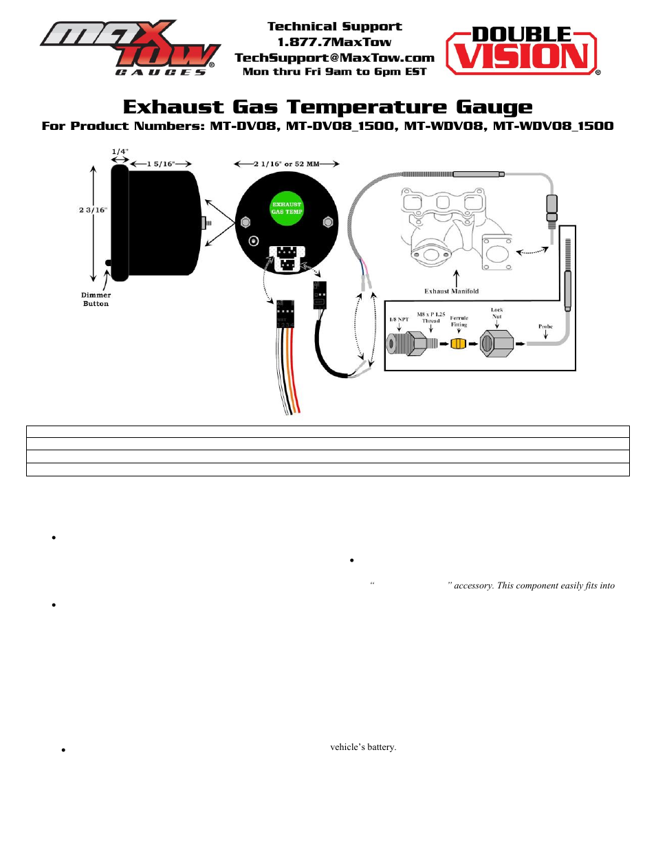 GlowShift MaxTow Series Exhaust Gas Temperature Gauge User Manual | 3 pages