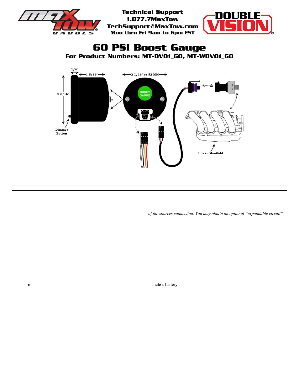 GlowShift MaxTow Series 60 PSI Boost Gauge User Manual | 3 pages