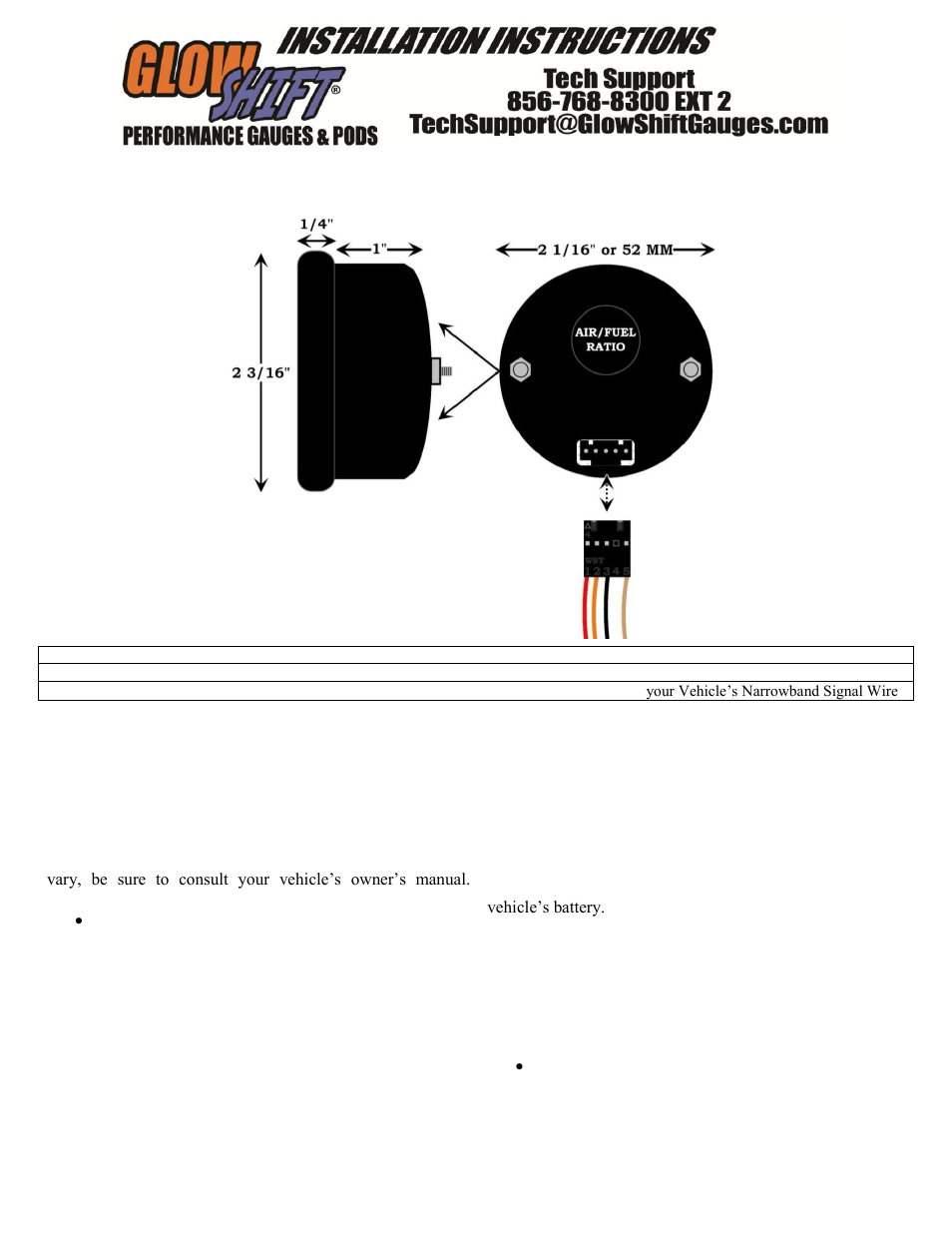 GlowShift Digital Series Narrowband Air_Fuel Ratio Gauge User Manual | 3 pages