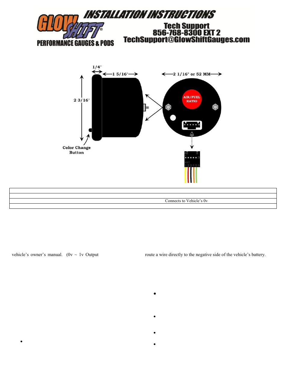 GlowShift 7 Color Series Narrowband Air_Fuel Ratio Gauge User Manual | 3 pages