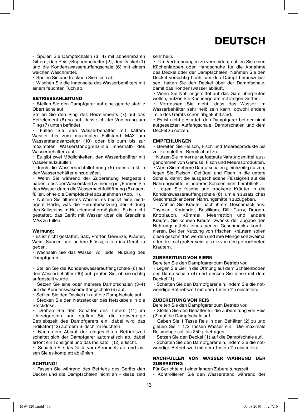 Deutsch | MAXWELL MW-1201 W User Manual | Page 13 / 44