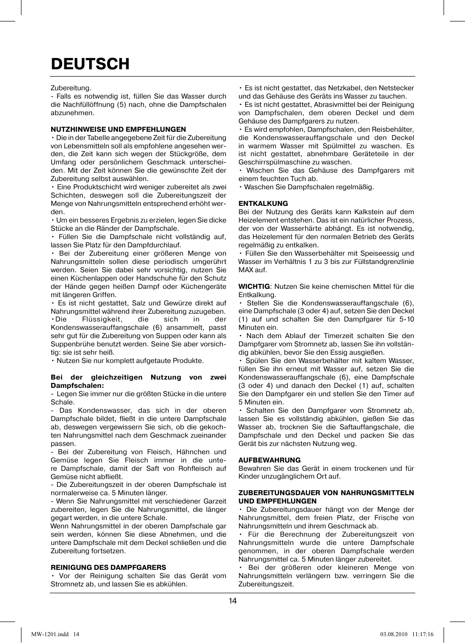 Deutsch | MAXWELL MW-1201 W User Manual | Page 14 / 44