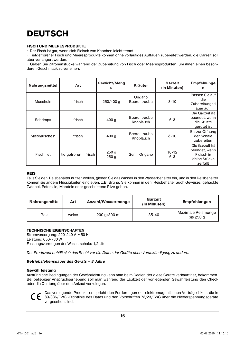 Deutsch | MAXWELL MW-1201 W User Manual | Page 16 / 44