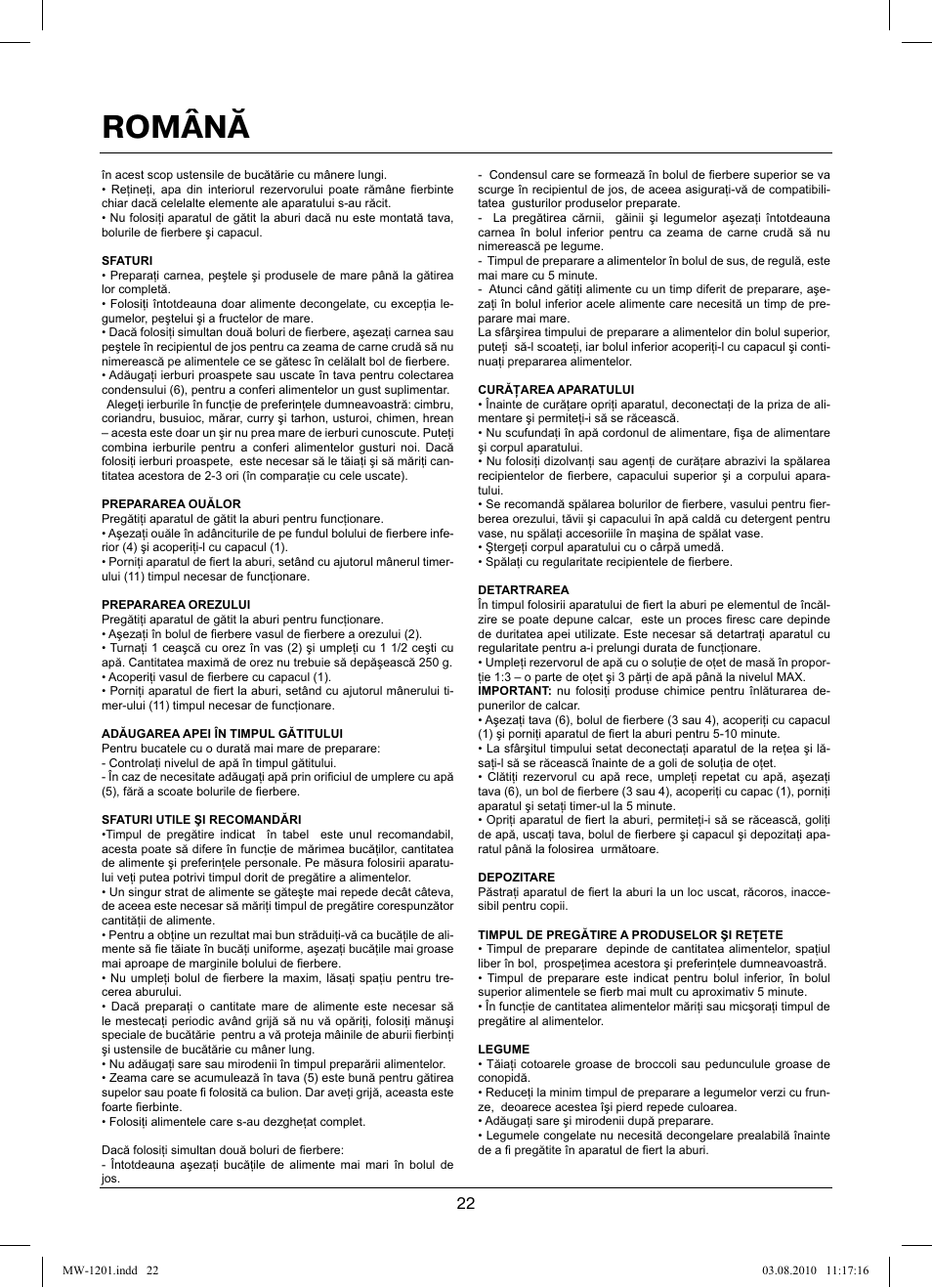 Română | MAXWELL MW-1201 W User Manual | Page 22 / 44