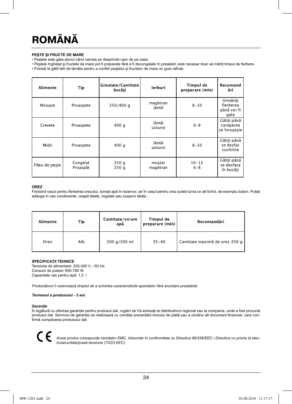 Română | MAXWELL MW-1201 W User Manual | Page 24 / 44