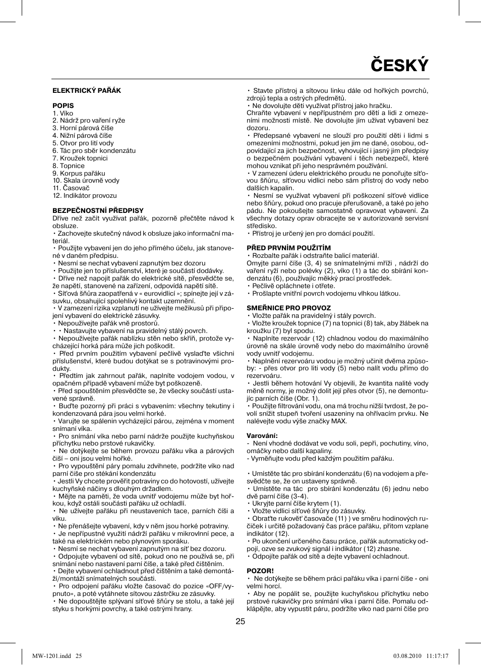 Český | MAXWELL MW-1201 W User Manual | Page 25 / 44