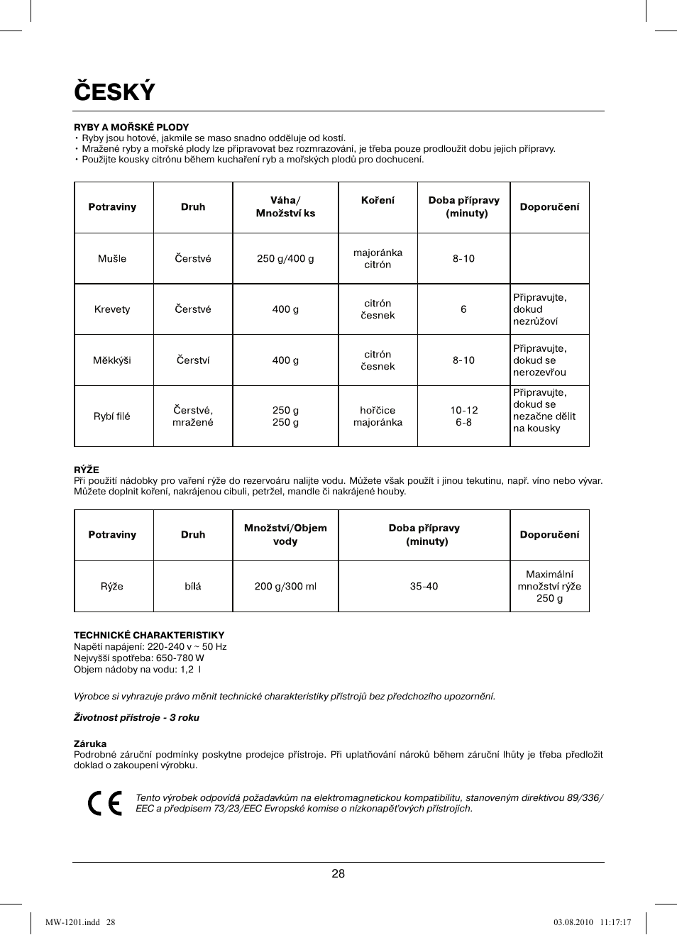 Český | MAXWELL MW-1201 W User Manual | Page 28 / 44